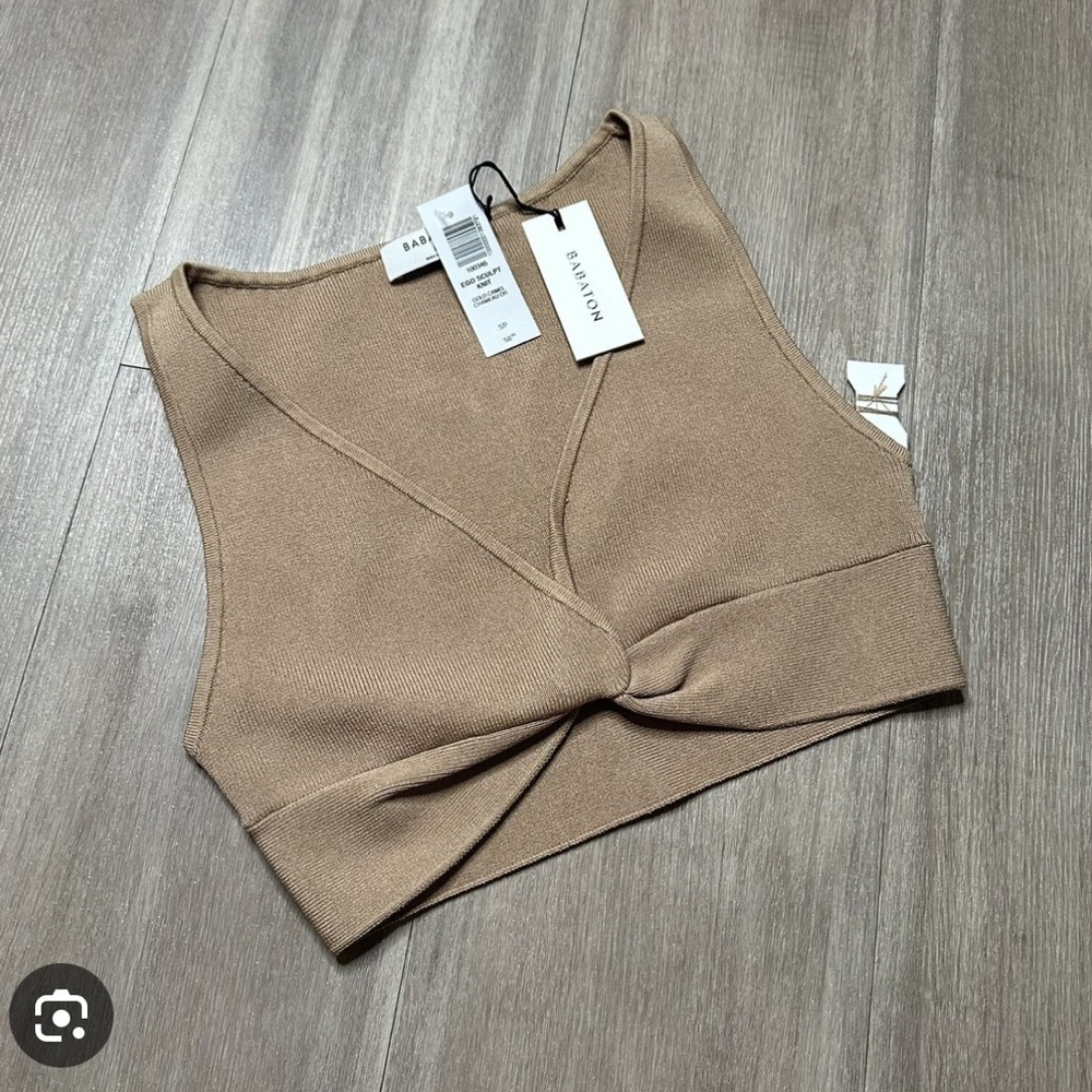 Aritzia Tan Twist-Front Crop Tank Top